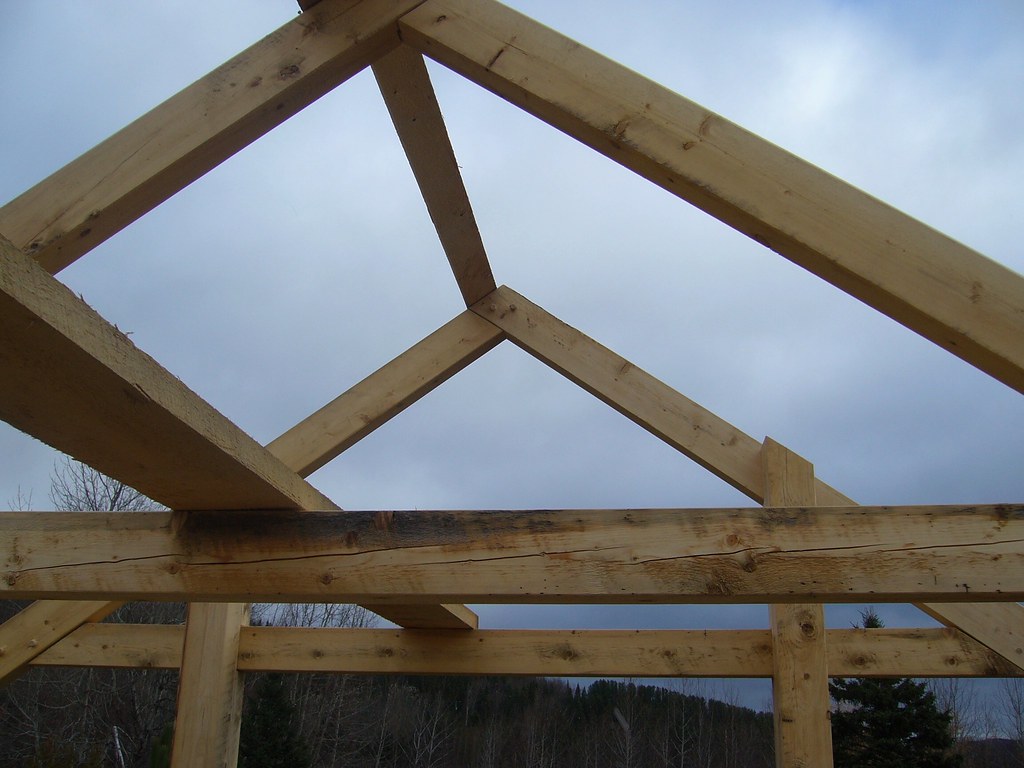 Timber roof truss frame under construction